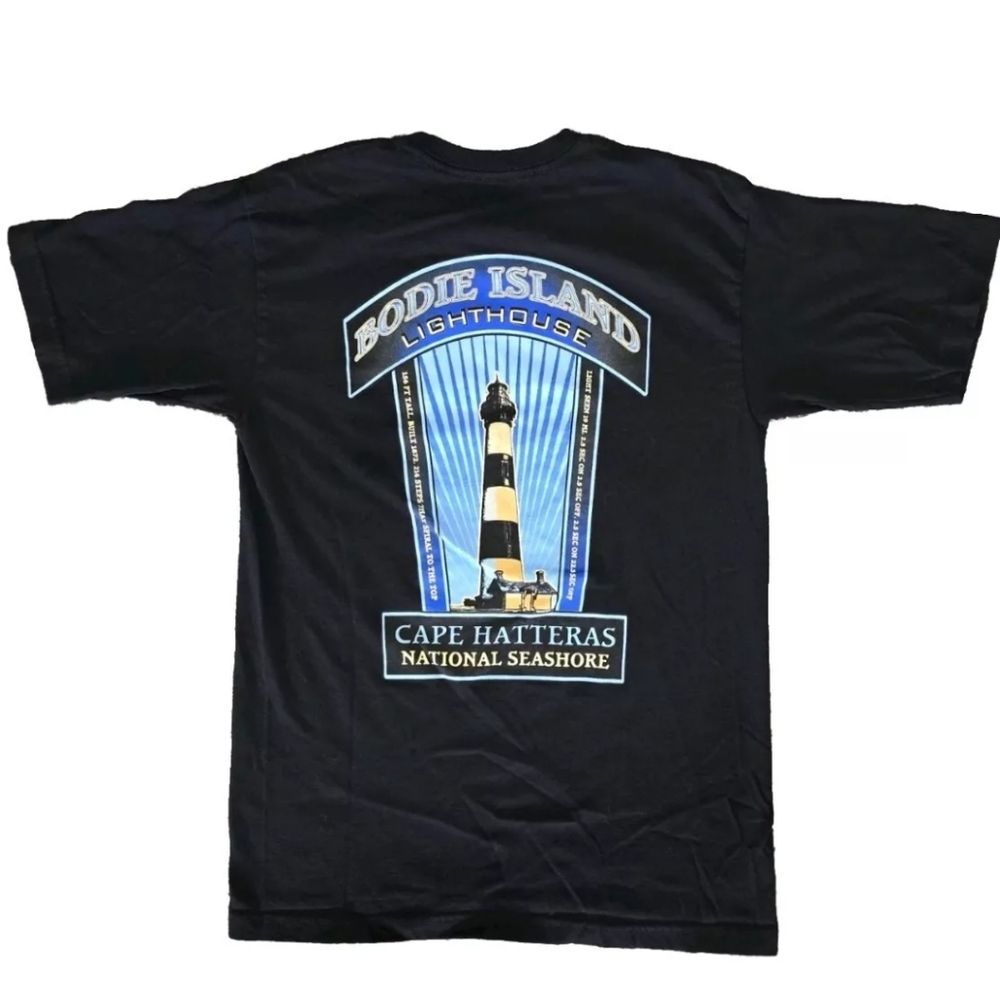Cape Hatteras Bodie Island Lighthouse Black Mens Short Sleeve T-Shirt Sz Medium